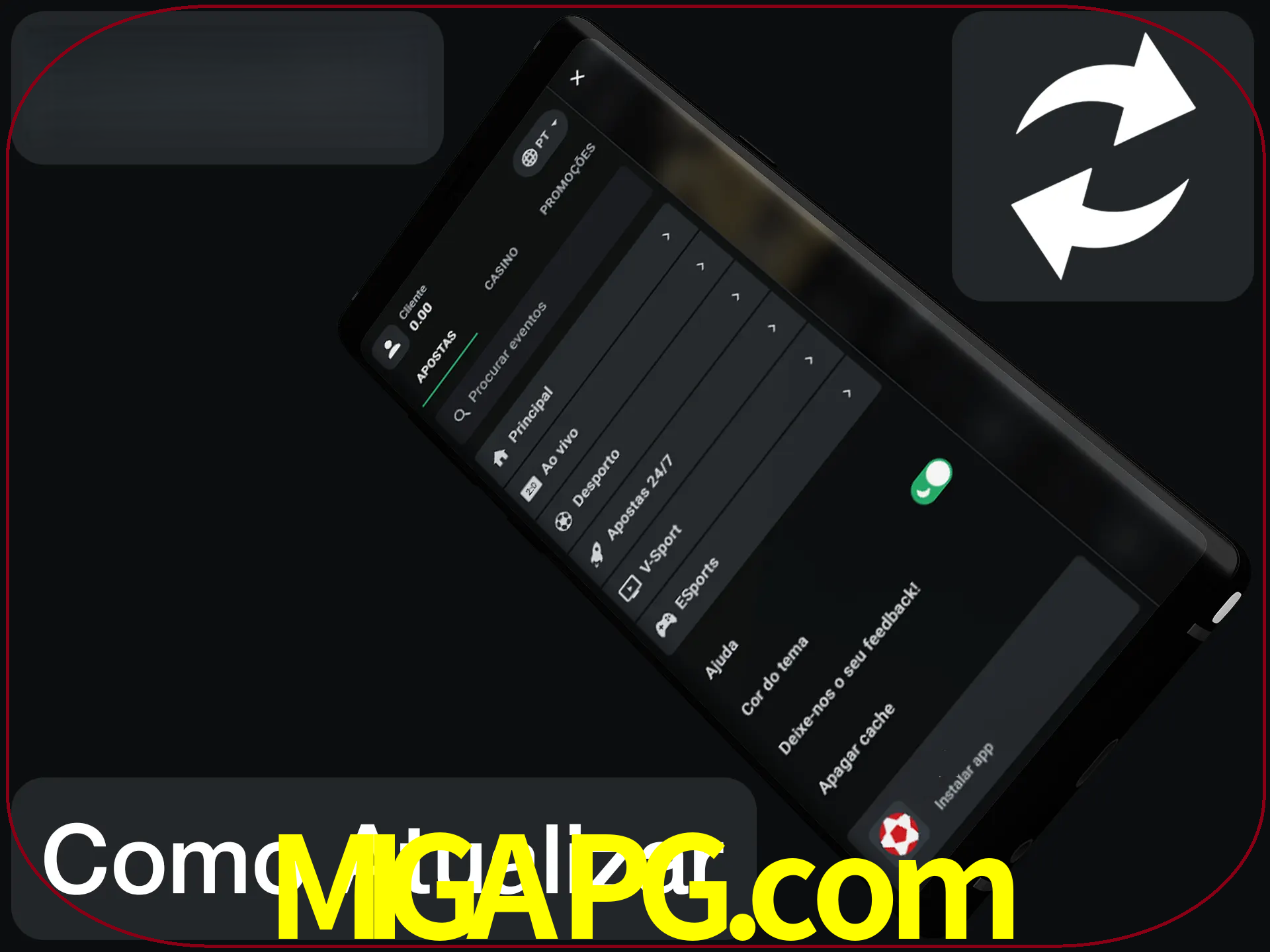 O aplicativo é atualizado automaticamente quando você faz o login.
